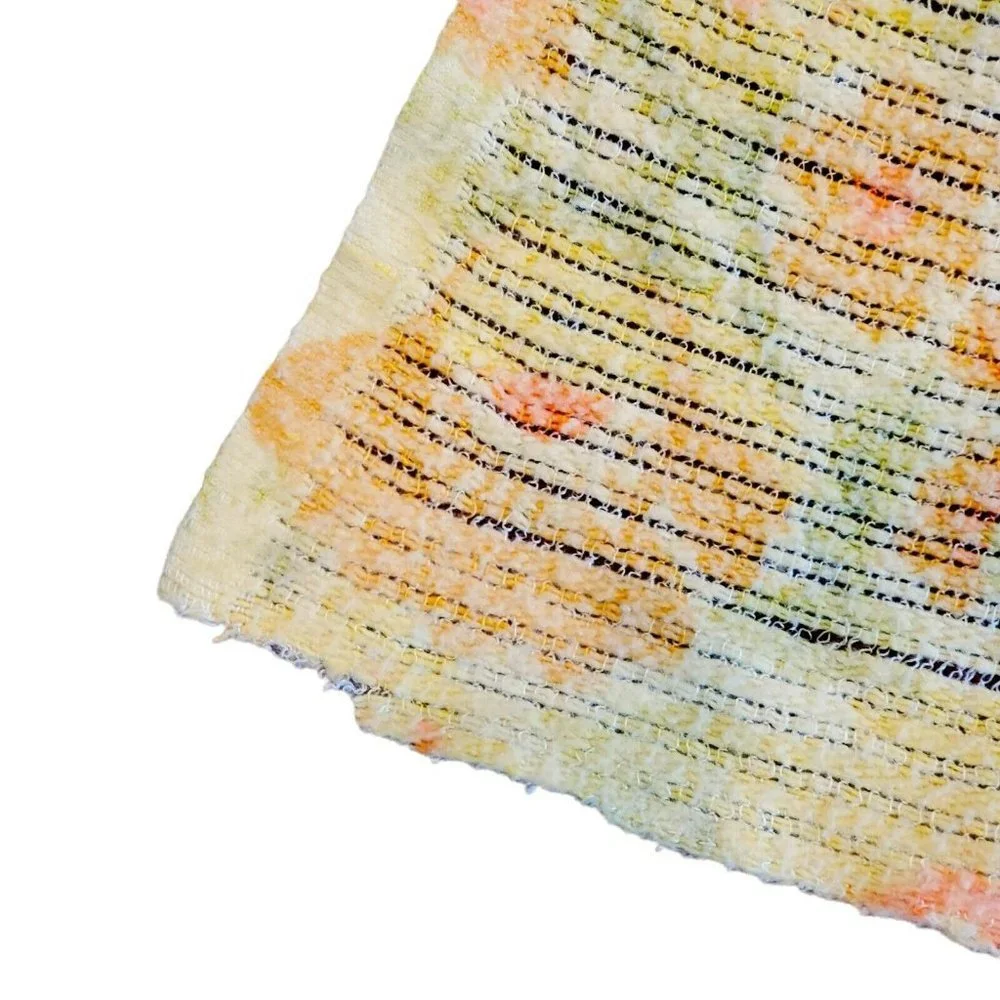 Vintage 70s Retro‎ Yellow Waffle Weave Blanket Orange Floral Flowers 66 X 74
